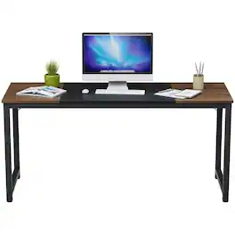 Hivvago - 63 Inch Study Writing Desk for Home Office Bedroom - Black and Coffee