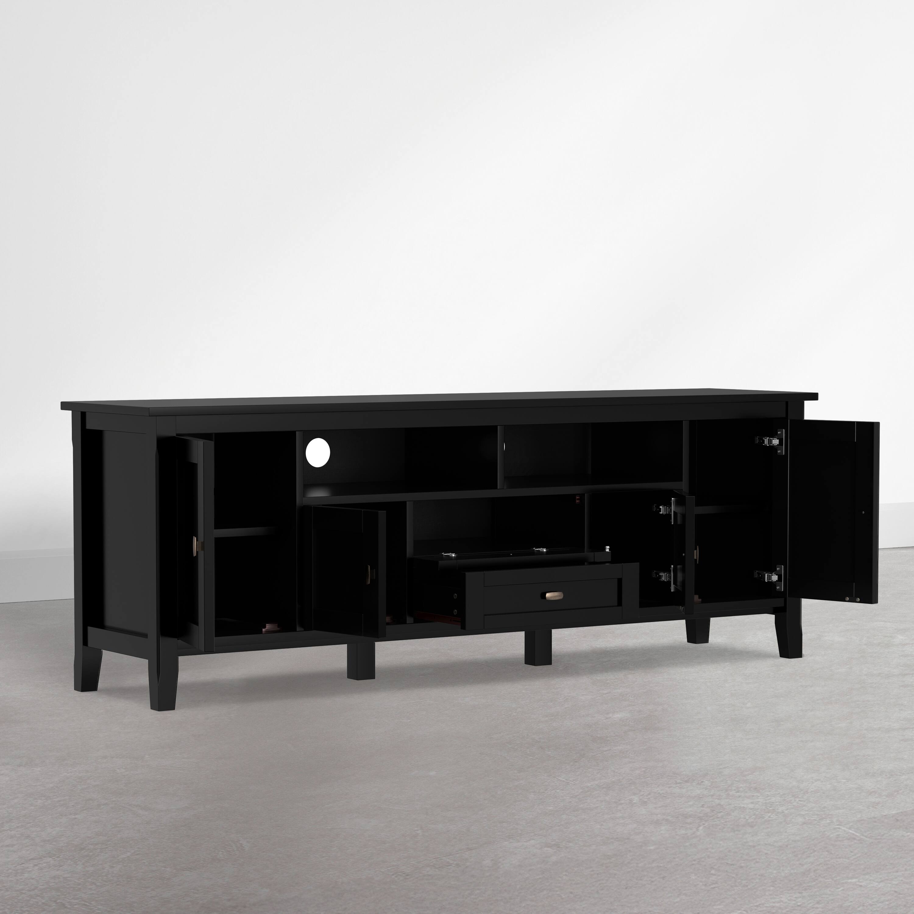Left. Simpli Home - Warm Shaker 72 inch Wide Solid Wood TV Stand, Deep Black - Deep Black.
