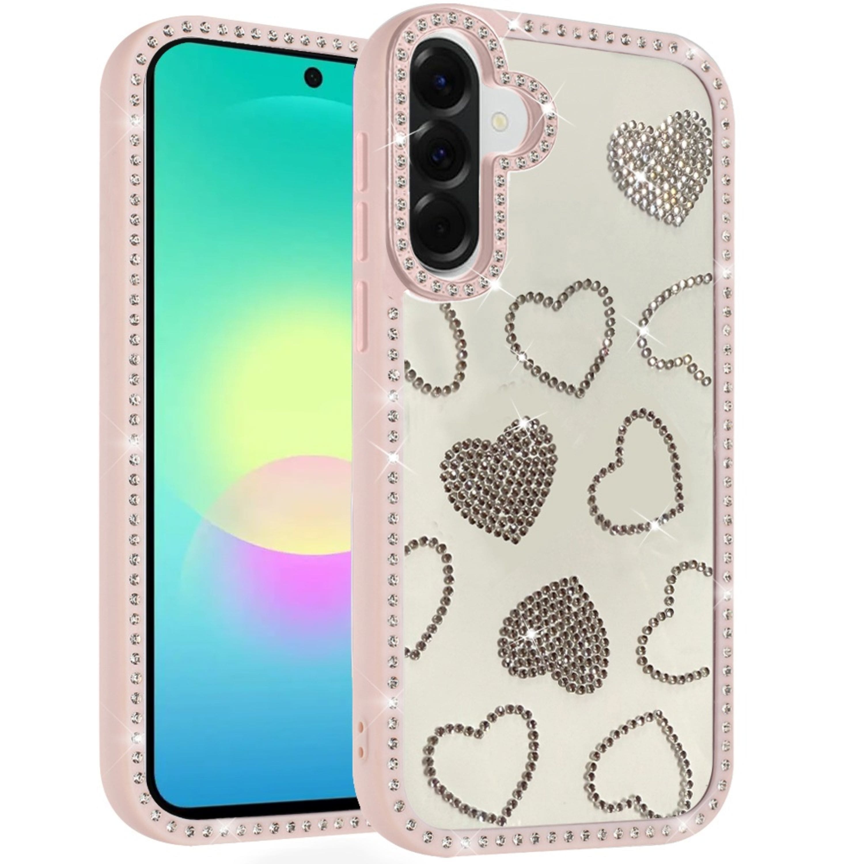 Kitcheniva - Rhinestone Hearts With Bling Around Trim Plus Tempered Glass - Pink price history on PriceWatchPro
