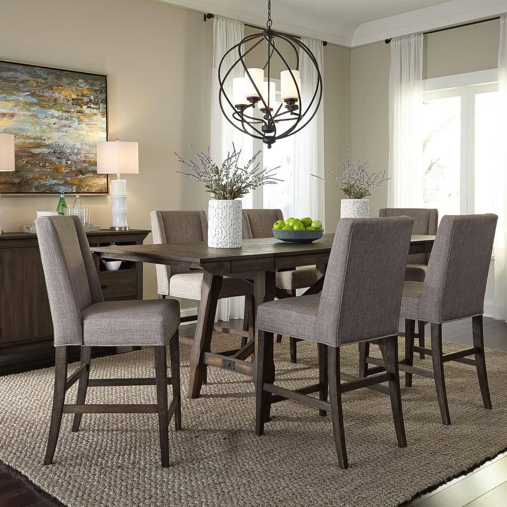 Back. Liberty Furniture Industries - Double Bridge Upholstered Counter Chair (RTA)-Set of 2 in Dark Chestnut - Brown.