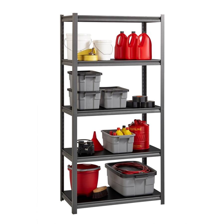Left. Lorell - Lorell Iron Horse 3200 lb Capacity Riveted Shelving 5 Shelf 72" H x 36" W x 18" D Black Steel Laminate - Black|Gray.