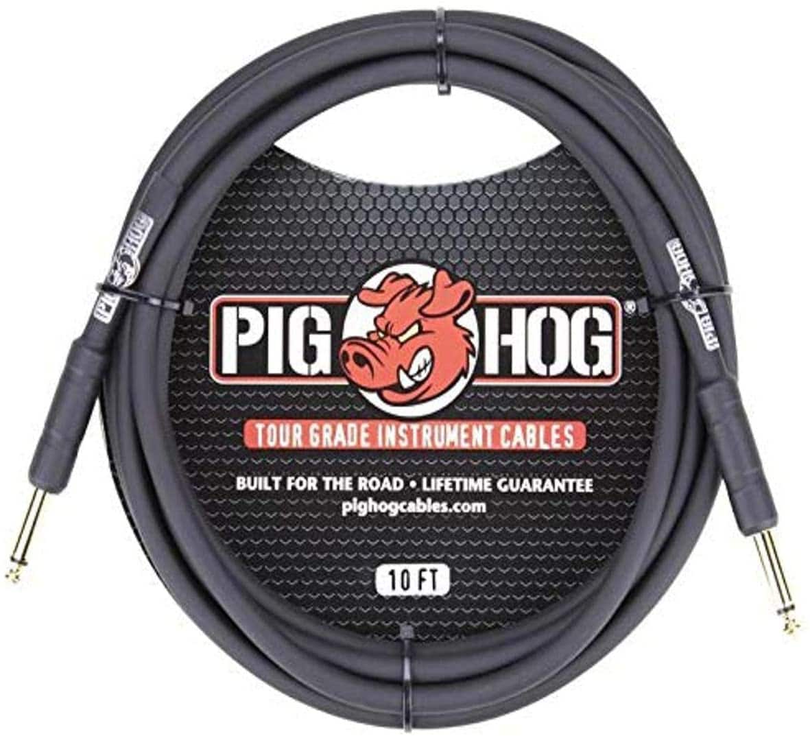 Pig Hog - Tour Grade 10ft Instrument Cable 1/4 Inch to 1/4 Inch Straight Connectors PH10 - Black