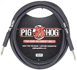 Pig Hog - Tour Grade 10ft Instrument Cable 1/4 Inch to 1/4 Inch Straight Connectors PH10 - Black
