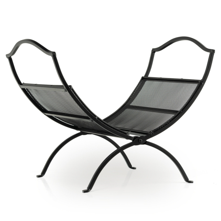 Angle. Mondawe - 19 Inch Folding Fireplace Log Rack with Convenient Handle - Black.