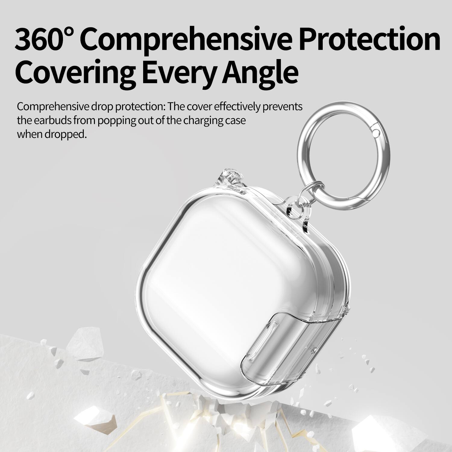 360° Comprehensive Protection Covering Every Angle

Comprehensive drop protection: The cover effectively prevents the earbuds from popping out of the charging case when dropped.