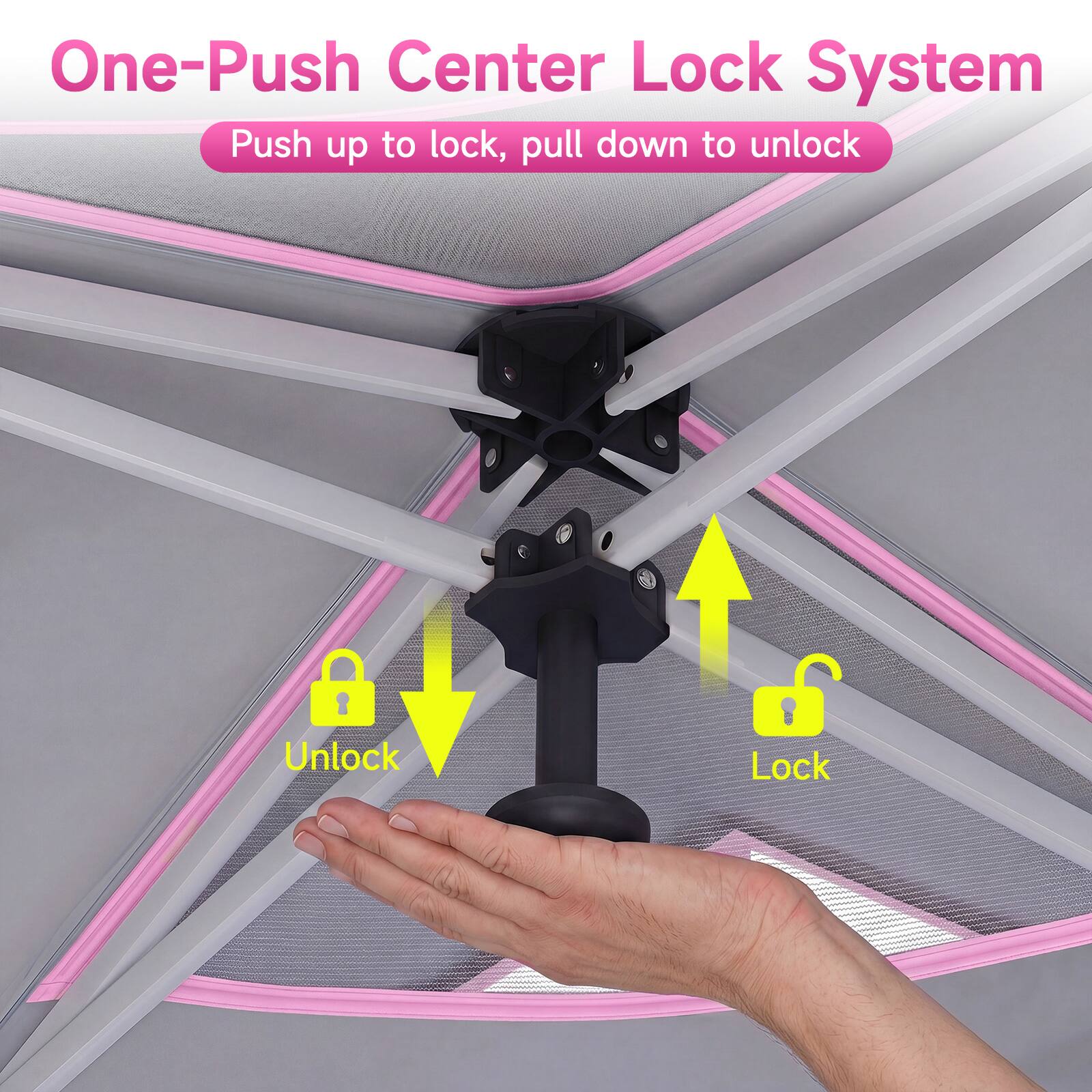 One-Push Center Lock System  
Push up to lock, pull down to unlock  
Unlock  
Lock