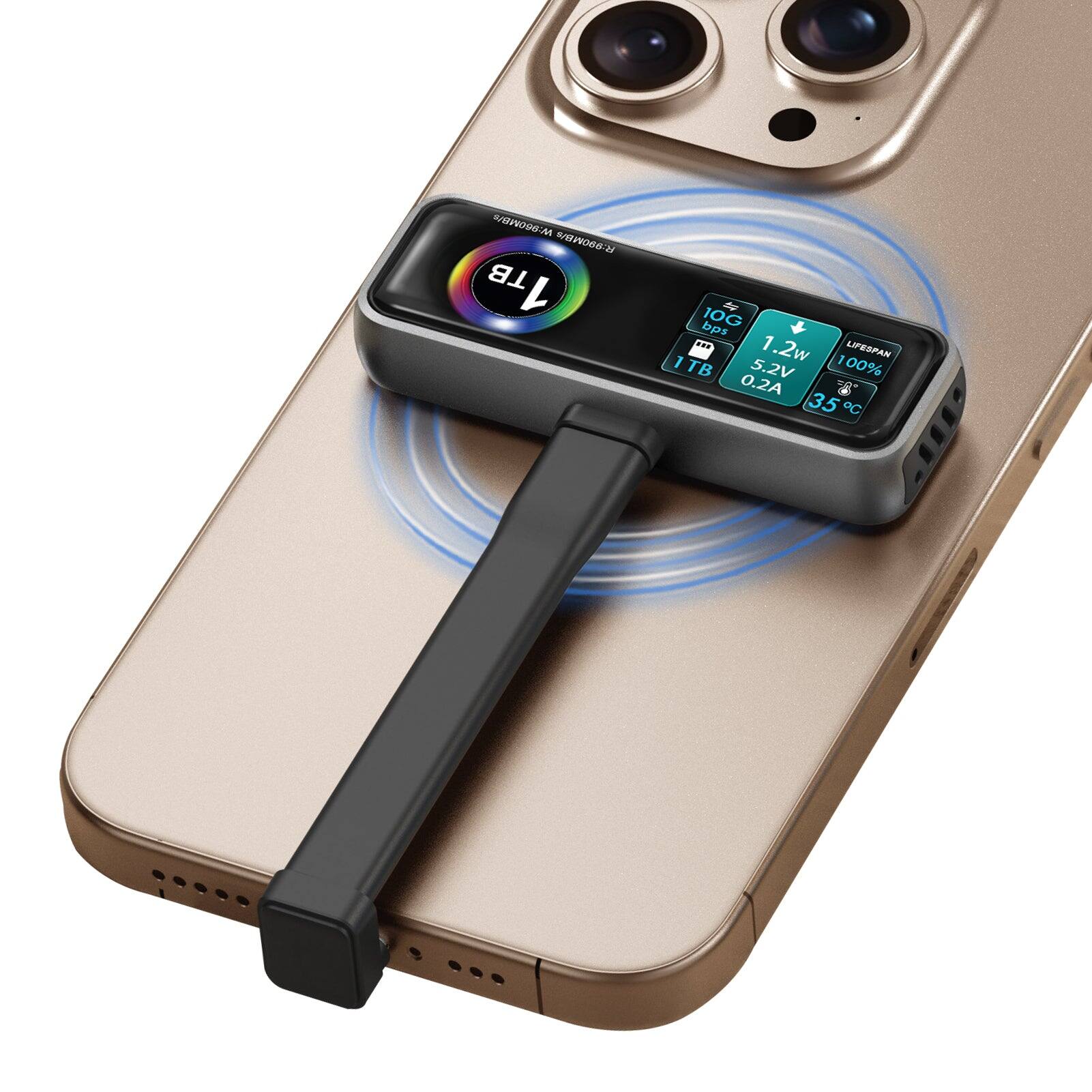 The text on the image reads: W R: 99OMB/TB 1 10G bps ... 1.2w LIFESFAR 1 100% 1 TB 5.2V 0.2A 35 PC.