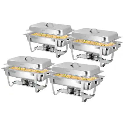 Front. MegaChef - MegaChef 9.5 Quart Stackable Stainless Steel Professional Chafing Dish/Food Warmer/Buffet Server Serving Trays, Set of 4 - Silver.