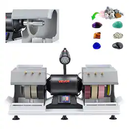 VEVOR - Cabbing Machine, 8" 3/4 HP 1800 RPM Efficient, Lapidary Rock Grinder Polisher With Diamond and Resin Wheels, LED Lamp - White;Black