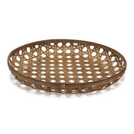 BreeBe - Large Round Bamboo Wooden Tray 26"D - Brown