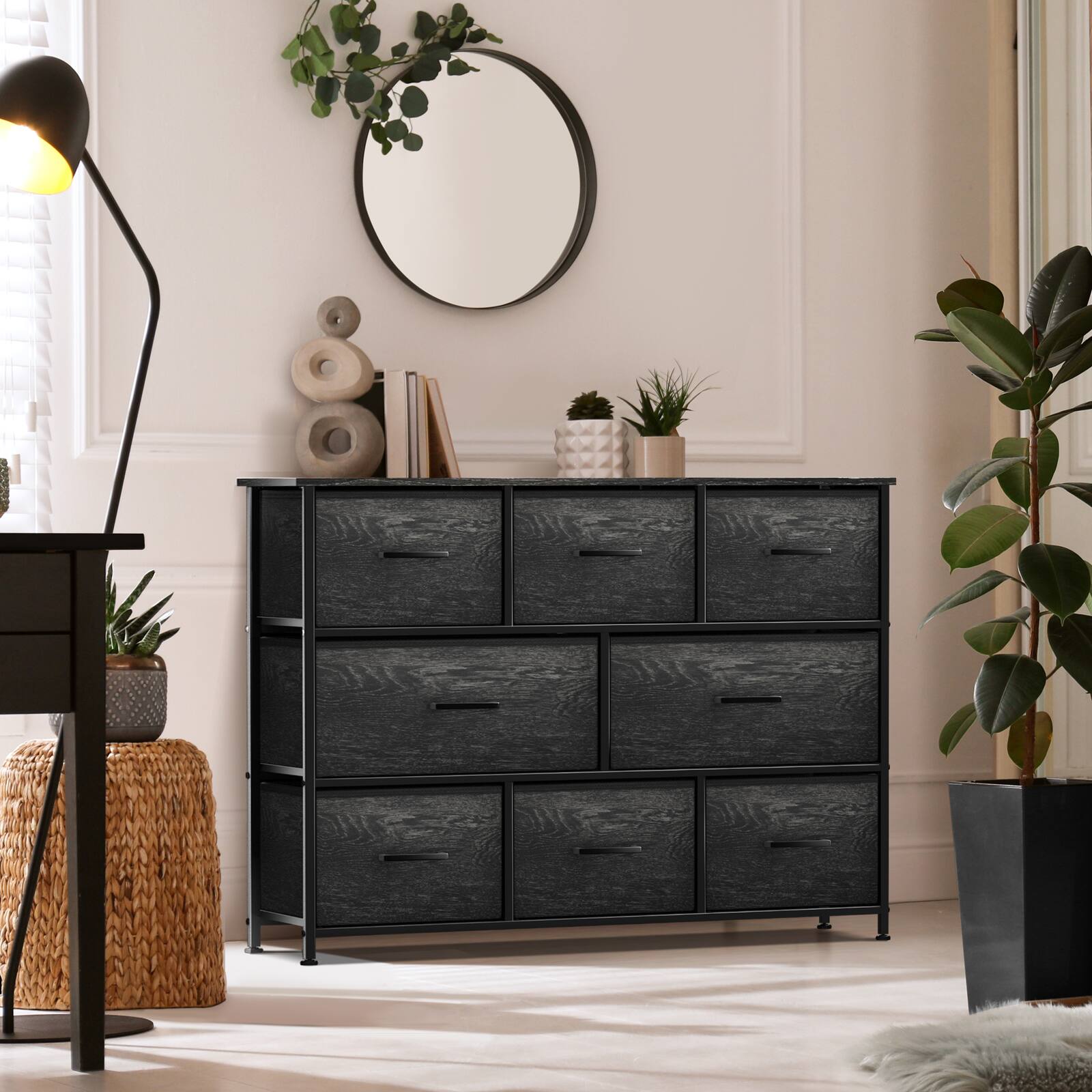 Alt View 2. Sorbus - Sorbus 8 Drawers Wide Dresser - Organizer Unit with Steel Frame, Wood Top, and Handle, and Fabric Bins - Rustic black.