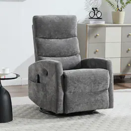 Ropilly - grey massage recliner chair, 360 degree swivel rocker with lumbar heat, chenille fabric - Gray