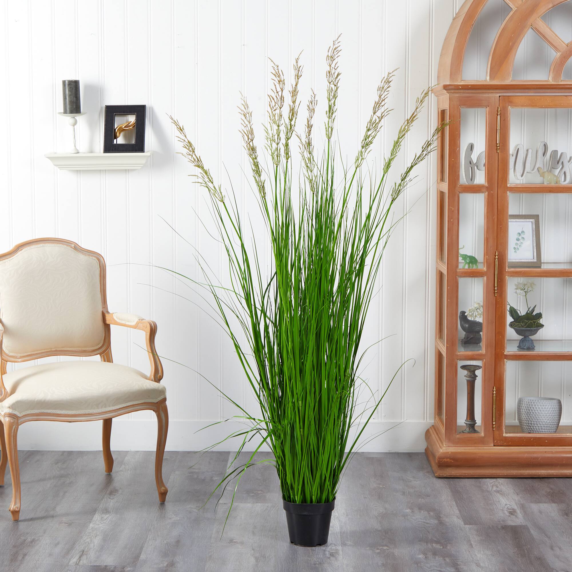 Left. BreeBe - 5.5' Plum Grass Artificial Plant - Green.