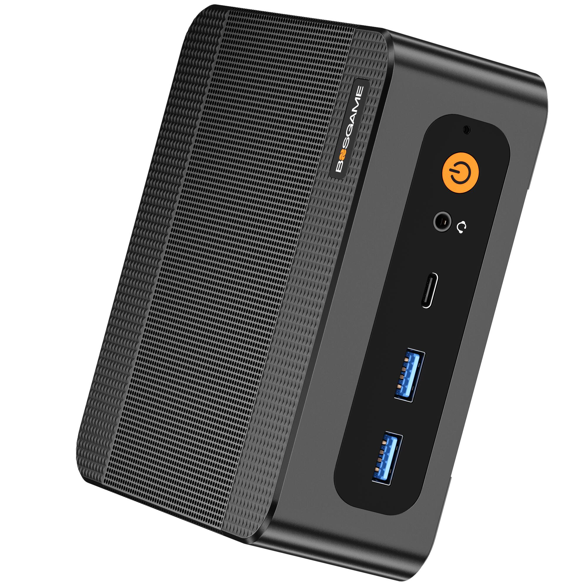 Front. BOSGAME - BOSGAME P6 Neo Mini PC, AMD Ryzen 7 6800H, 24GB LPDDR5X RAM, 512GB NVMe SSD, Dual LAN, WiFi 6E, Windows 11 Pro - Black.
