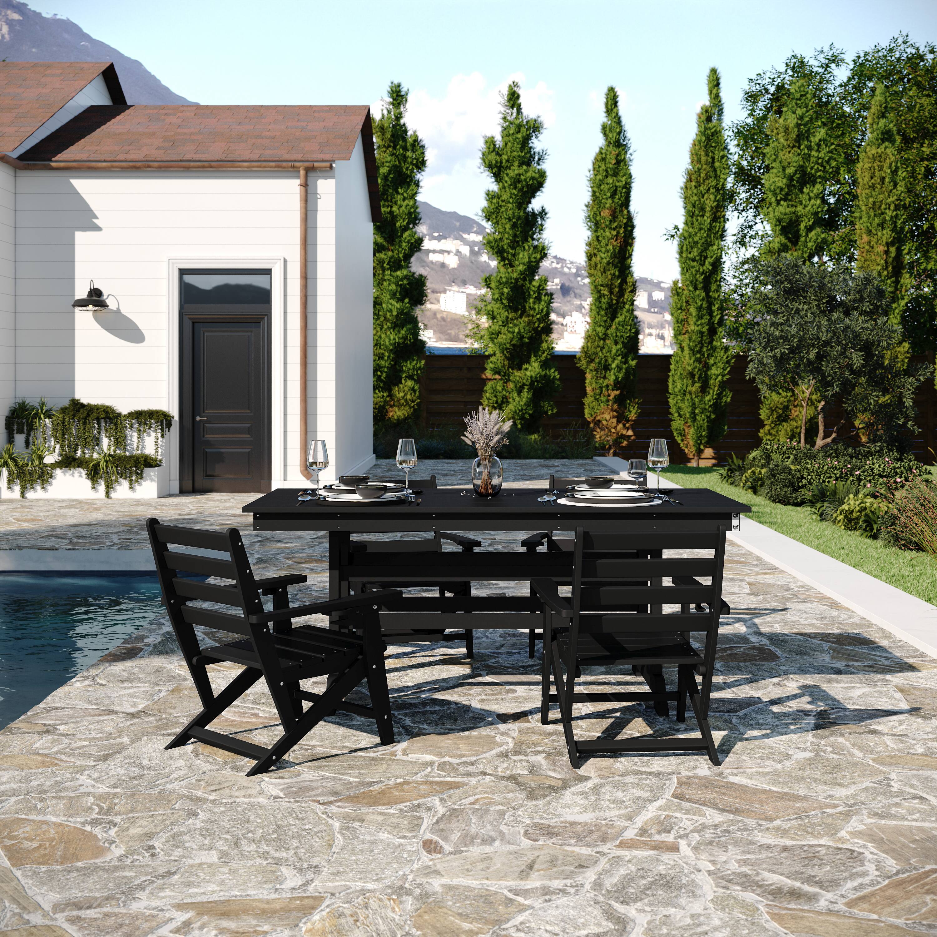 Alt View 2. Flash Furniture - Abraham Commercial Grade Indoor/Outdoor 72" Rectangle Recycled HDPE Adirondack Dining Table for 6 in Black - Black.
