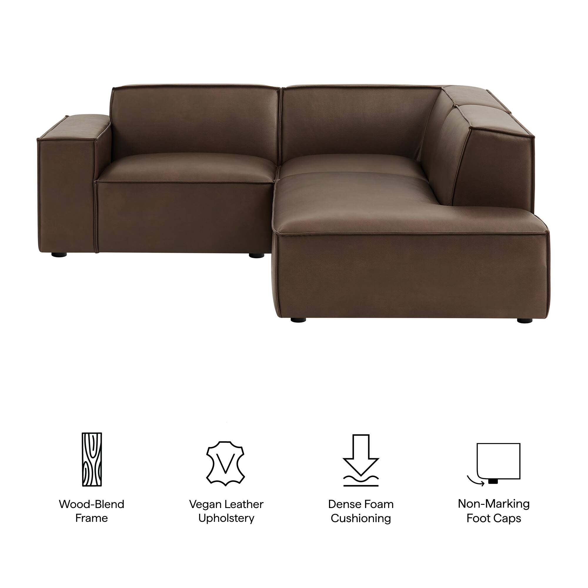 Wood-Blend Frame, Vegan Leather Upholstery, Dense Foam Cushioning, Non-Marking Foot Caps