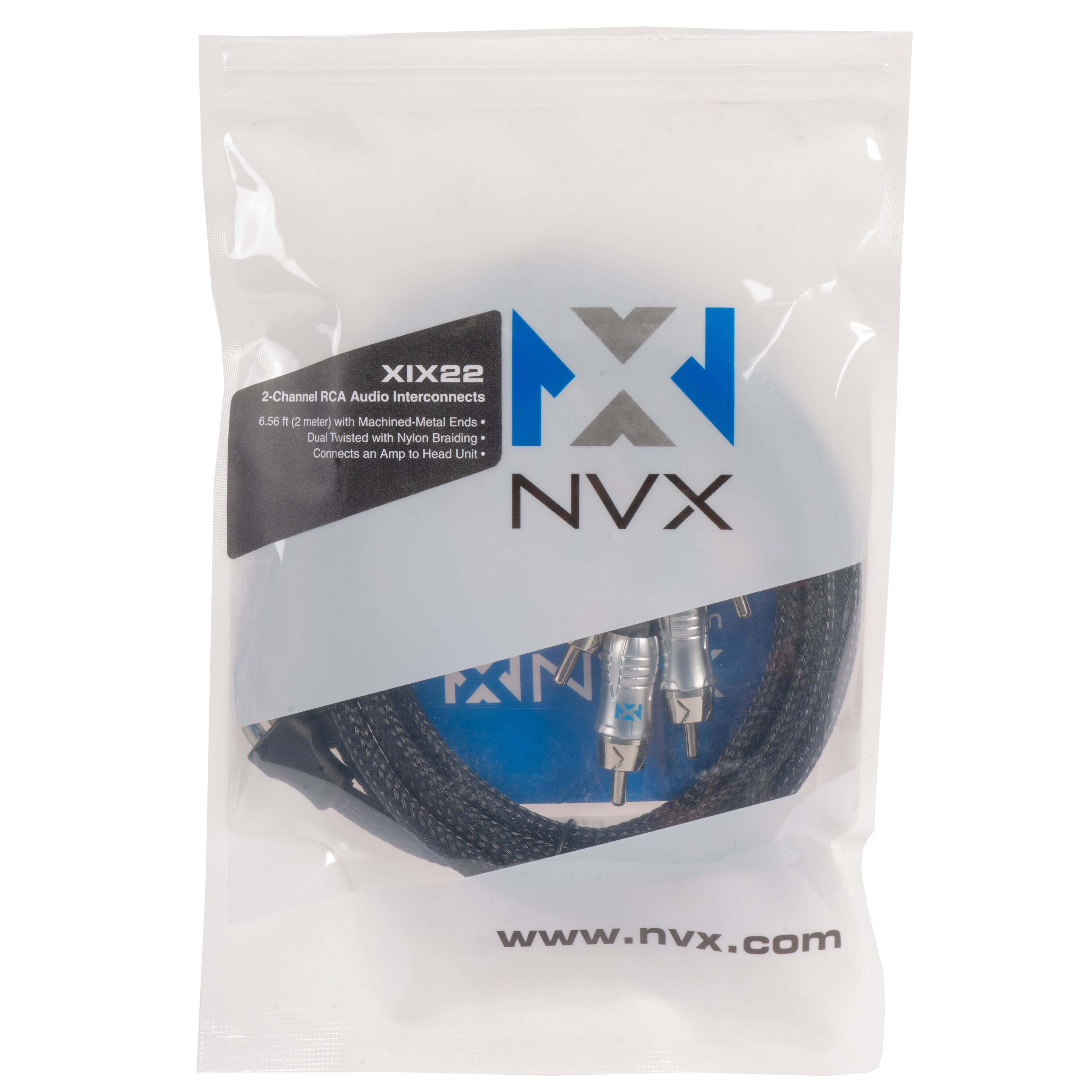 XIX22 2-Channel RCA Audio Interconnects  
6.56 ft (2 meter) with Machined-Metal Ends  
Dual Twisted with Nylon Braiding  
Connects an Amp to Head Unit  
NVX  
www.nvx.com