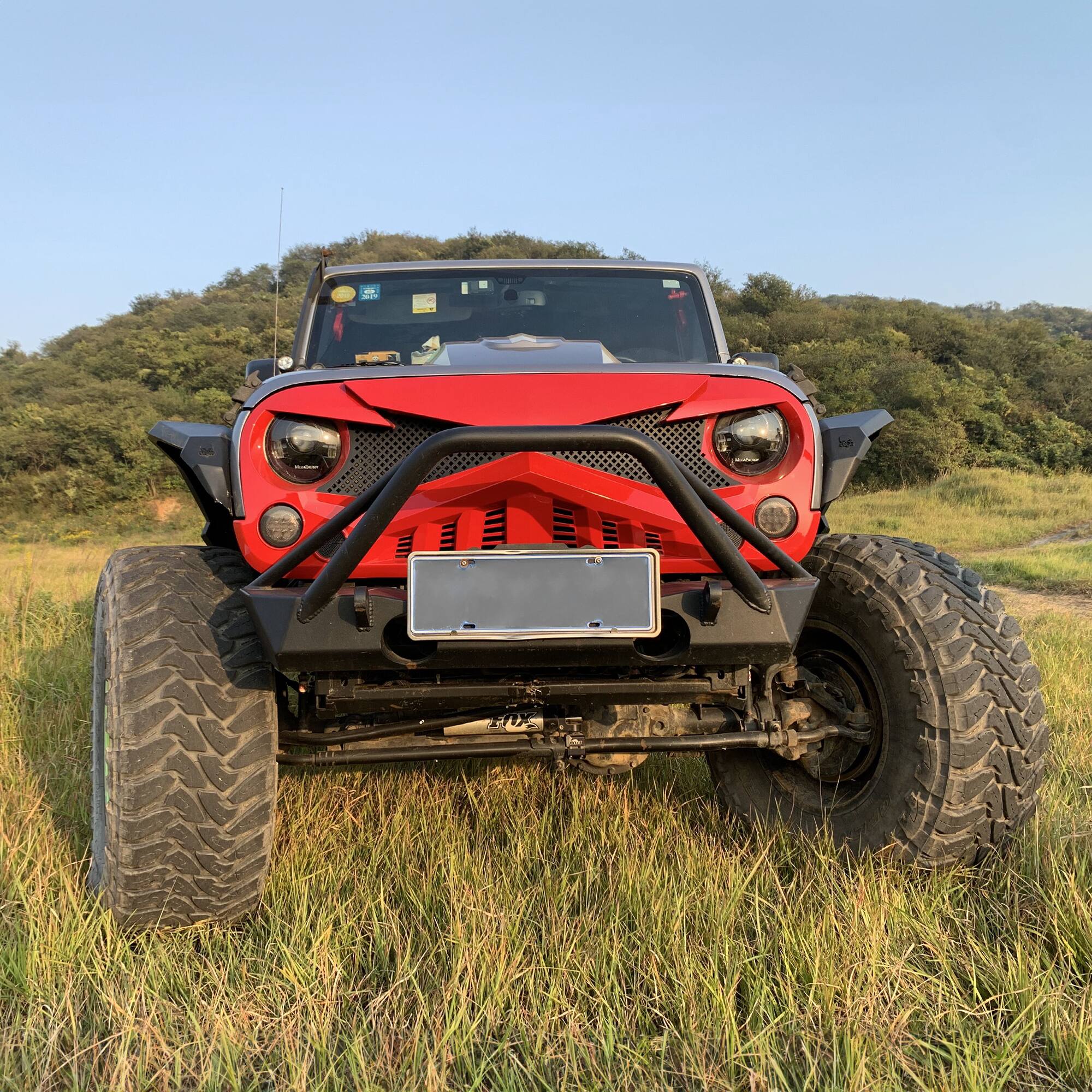 Alt View 4. AMERICAN MODIFIED - AMERICAN MODIFIED Hawke Front Replacement Grille for 07-18 Jeep Wrangler JK, Red - Red.