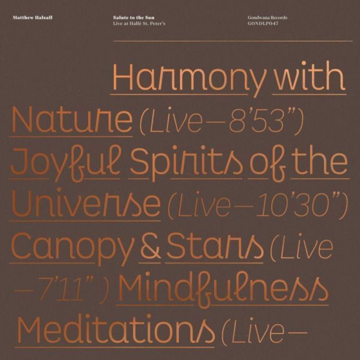 Matthew Halsall - Salute To The Sun Live At Halle St. Peter's   - VINYL LP price history on PriceWatchPro