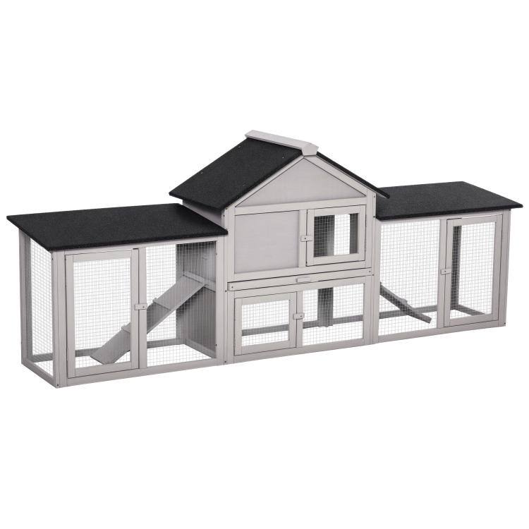 Front. PULUZ - Outdoor Rabbit House 83 inch 2 Story Deluxe XL Wooden Rabbit Hutch Big Bunny Cage w/ Ladder and Run.