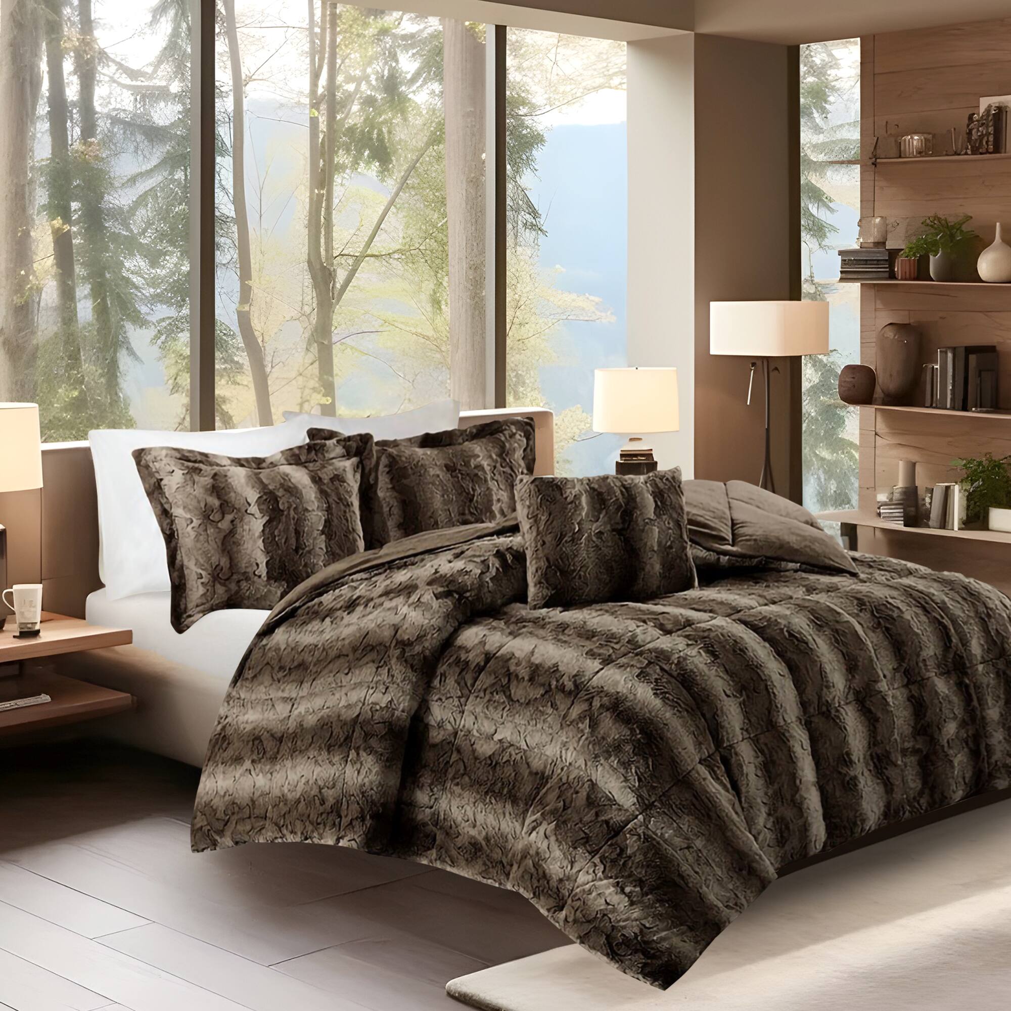 Alt View 1. Gracie Mills - Gracie Mills Shawn 4-Peice Soft Faux Fur to Mink Comforter Set - Brown.
