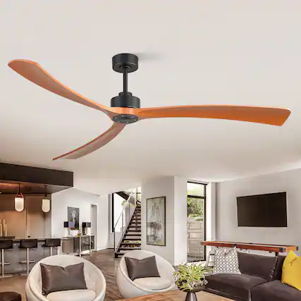 Front. Breezary - 72-Inch Quiet Ceiling Fan with 3 Blades, DC Motor, 6 Speeds, Remote Control, Downrod Mount, Timer Function - 72-Inch Black and Walnut.