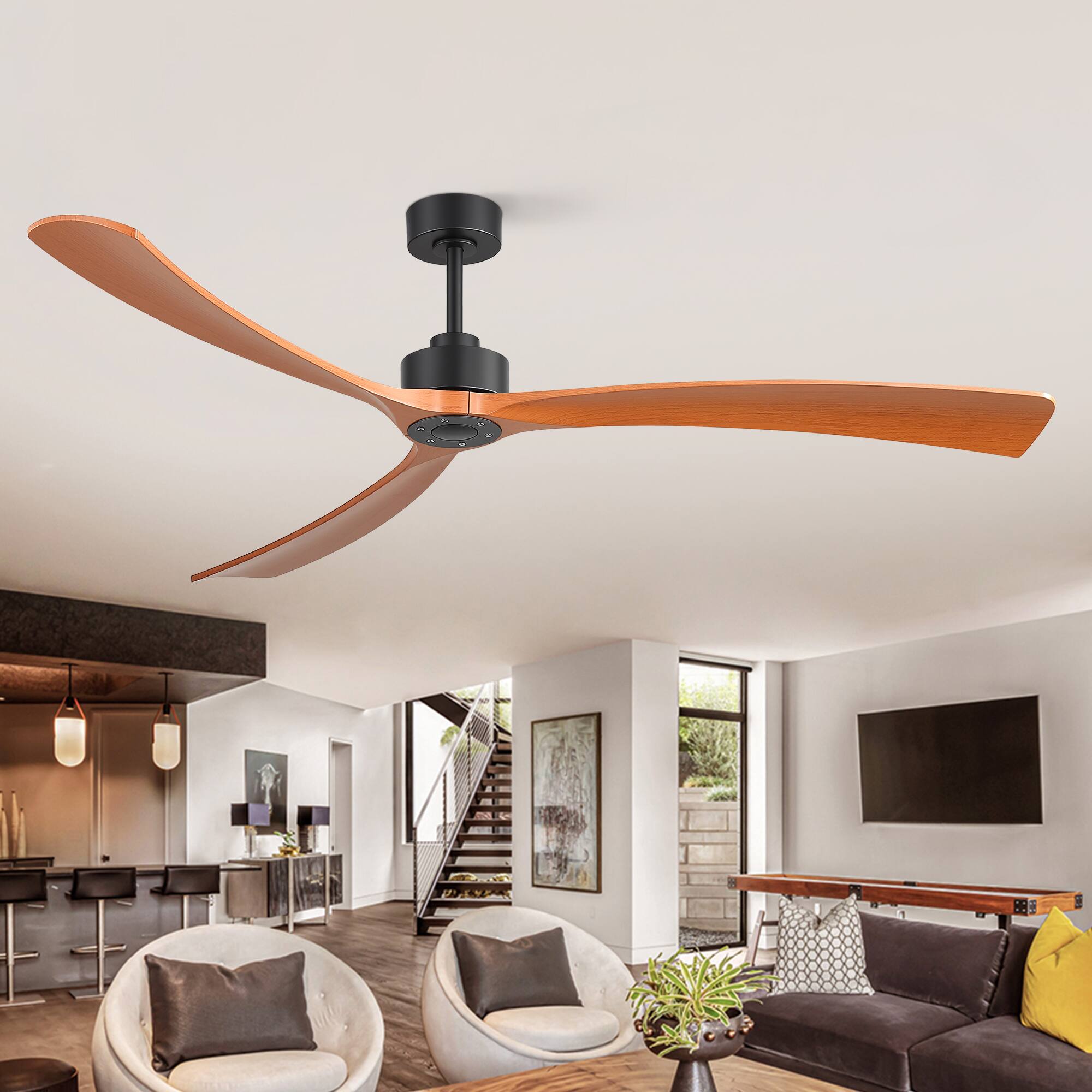Front. Breezary - 72-Inch Quiet Ceiling Fan with 3 Blades, DC Motor, 6 Speeds, Remote Control, Downrod Mount, Timer Function - 72-Inch Black and Walnut.