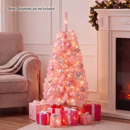 Costway - 4 ft Pre-Lit Christmas Tree with 110 Branch Tips, 50 White LED Lights & Auto Timer - Pink
