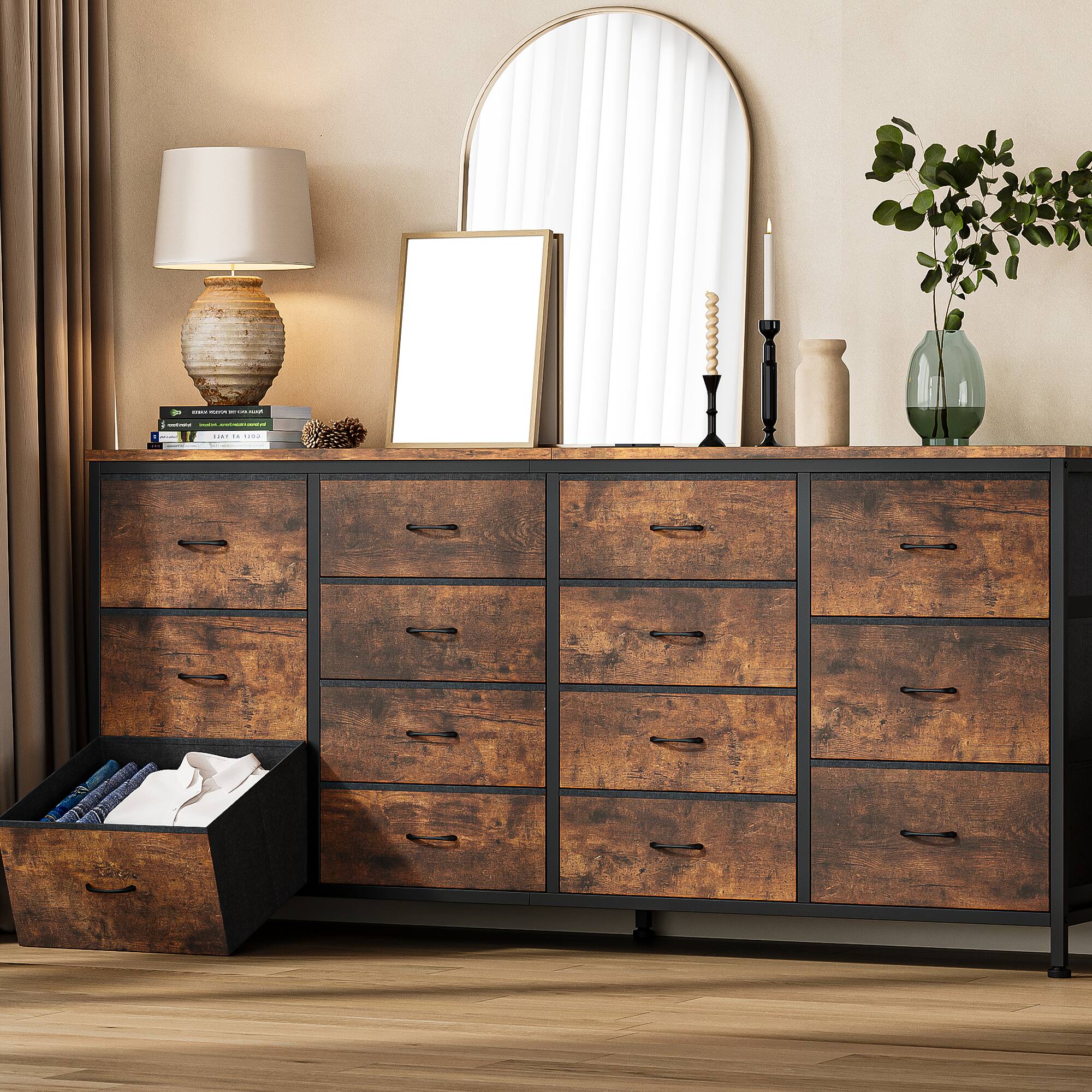 Alt View 9. TROPOW - 14 Drawer Dresser & TV Stand, with Power Outlet for 65 70 75 Inch TV, Long Entertainment Center for Home Room Decor - Brown.