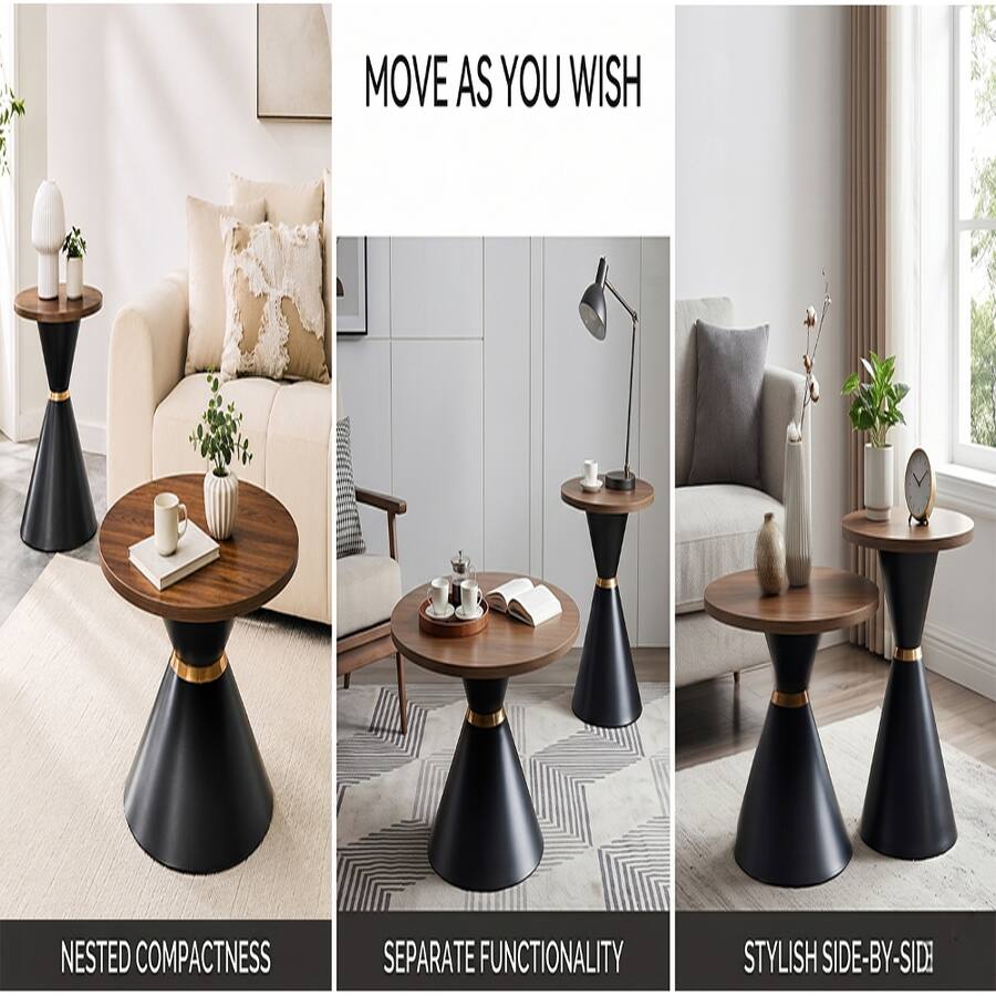 Round Table Base Only Loheer 2 Piece Round Coffee Table Set Walnut Black Metal Base Walnut ...