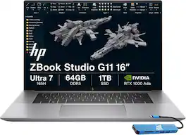 HP - Upgraded - ZBook Studio G11 16" FHD+ AI Workstation Laptop - NVIDIA RTX 1000Ada - Intel Core Ultra 7 165H - 64GB Memory - 1TB SSD - Sliver Gray