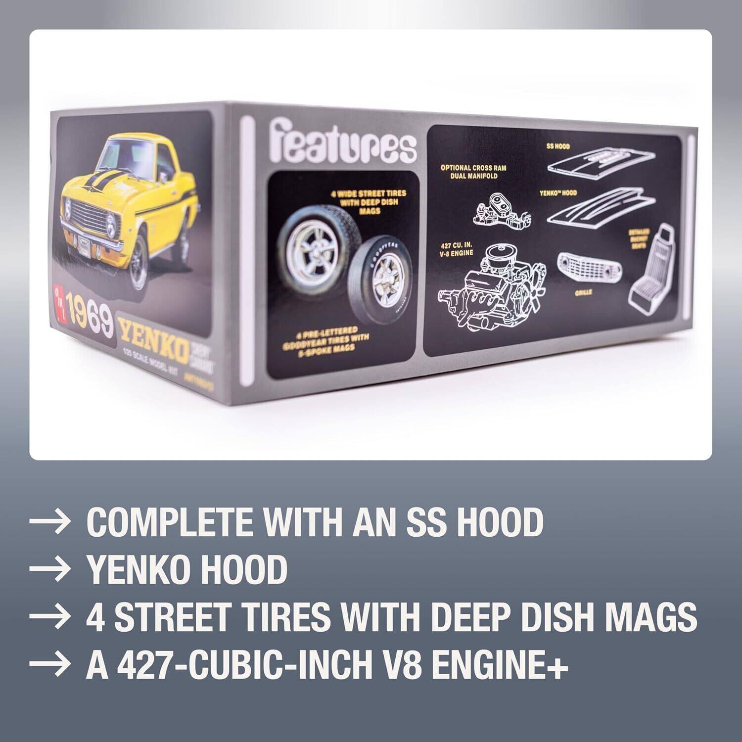 - Features: Optional Cross Ram Dual Manifold, Wide Street Tires with Deep Dish Mags, SS Hood, 437 CE V-8 Engine, 1969 Yenko 1 SS Pre-lettered with Good Year Tires, 5-Spoke Mags, Complete with an SS Hood, Yenko Hood, 4 Street Tires with Deep Dish Mags, A 427-Cubic-Inch V8 Engine+

- Complete with an SS Hood
- Yenko Hood
- 4 Street Tires with Deep Dish Mags
- A 427-Cubic-Inch V8 Engine+