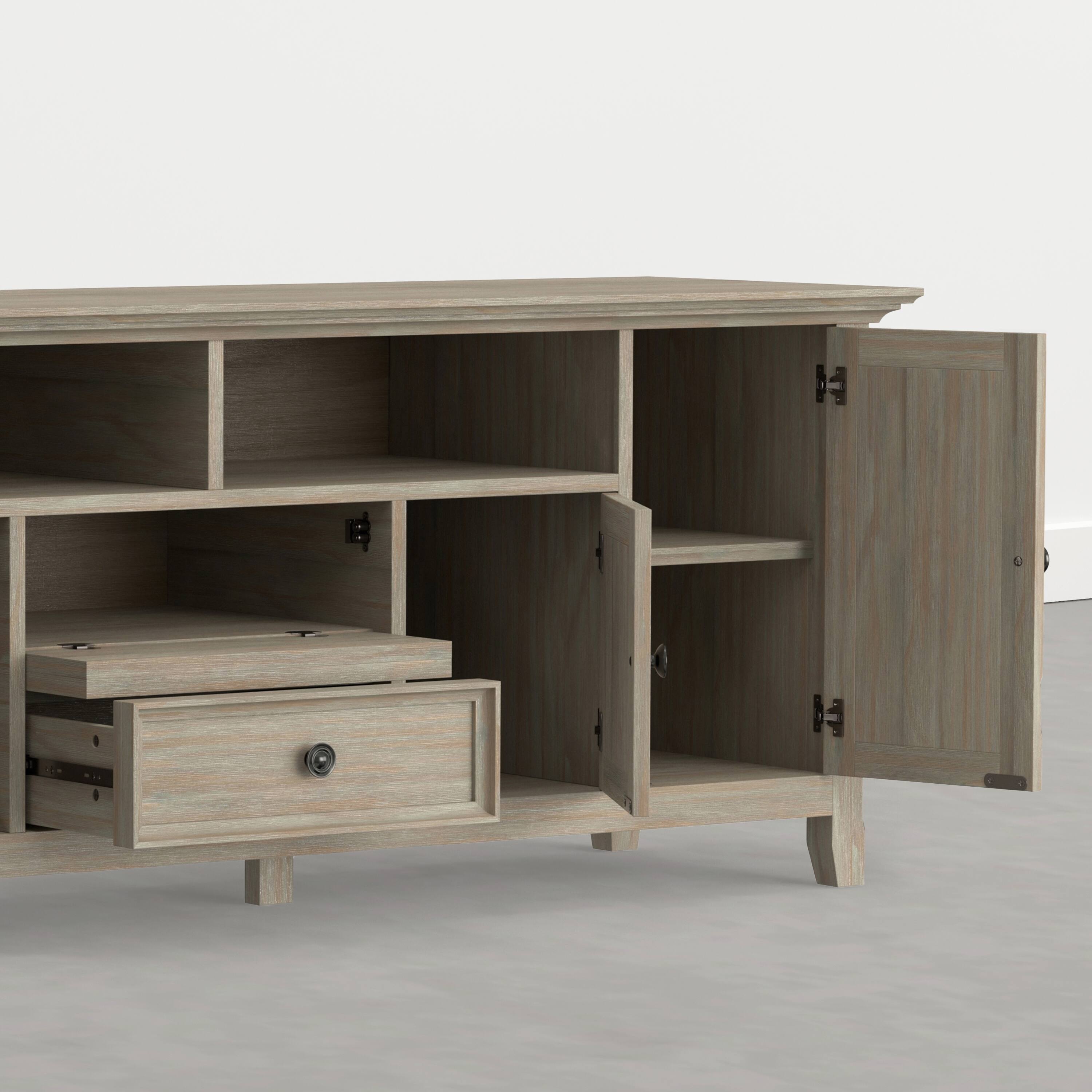 Alt View 4. Simpli Home - Amherst 72 inch Wide Solid Wood TV Stand, Distressed Aqua Grey - Distressed Aqua Grey.