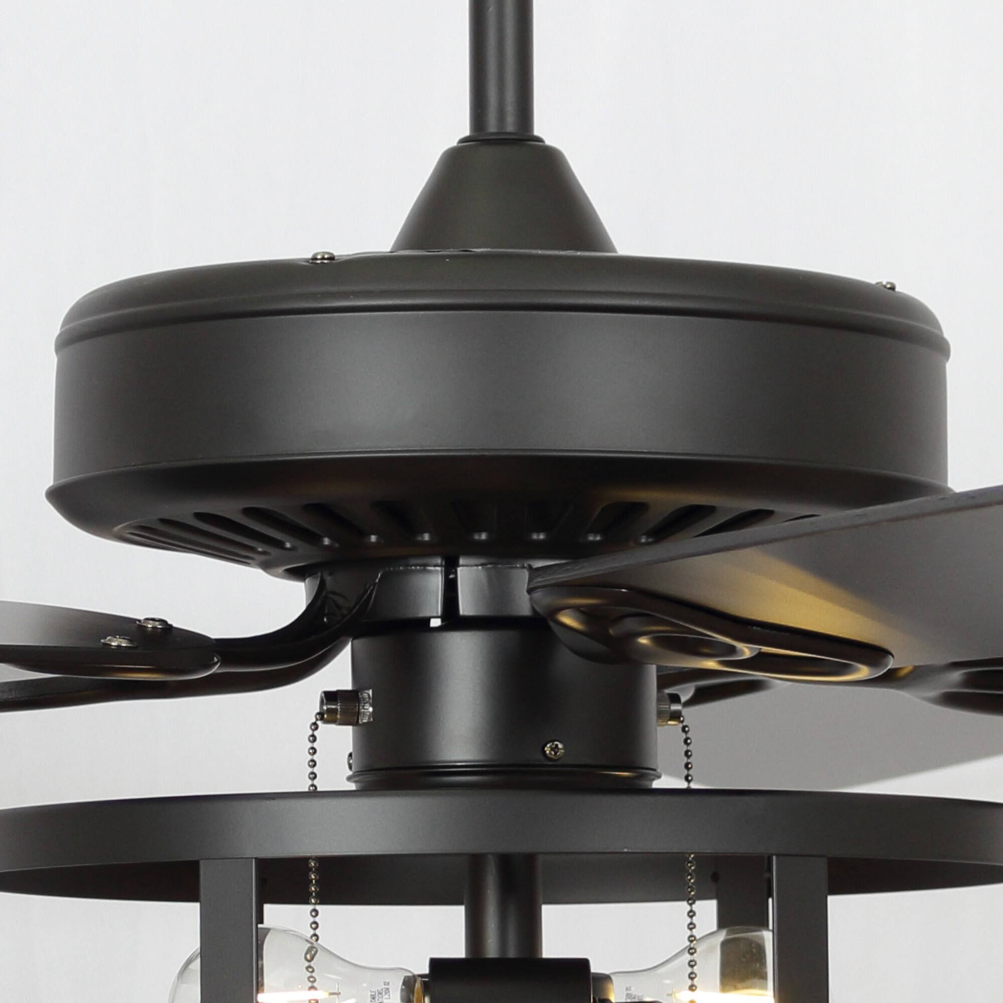 Alt View 9. Parrot Uncle - 52" Industrial 2-Light Blacke Ceiling Fan with Pull Chain Control - Black.