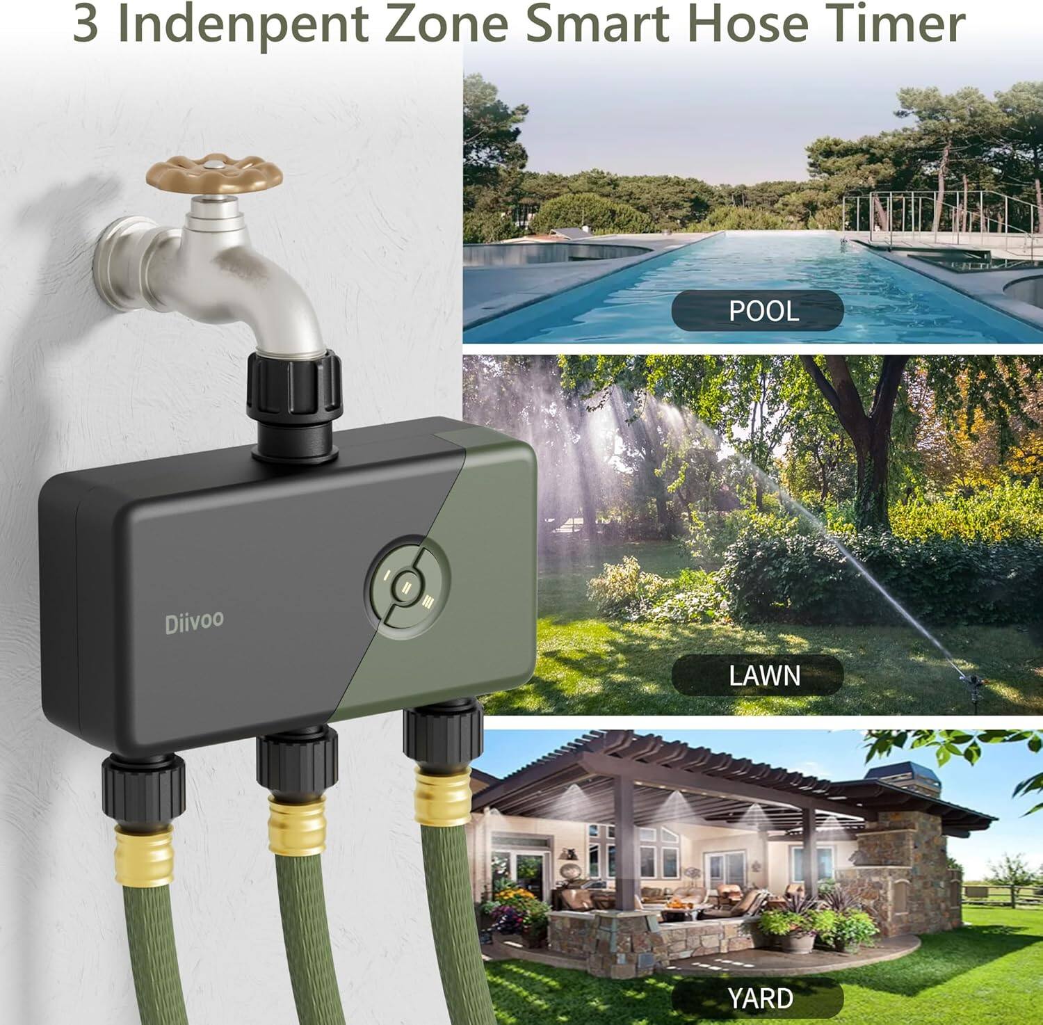 3 Independent Zone Smart Hose Timer

POOL

LAWN

YARD