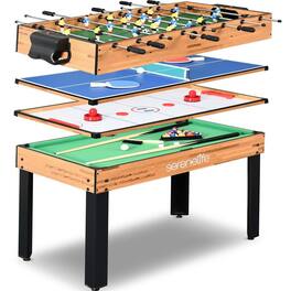 SereneLife - SLMTGTBL41 Multi Game Table, 48” Arcade Games with Ping Pong, Hockey, Pool, Soccer Foosball Combo - Black