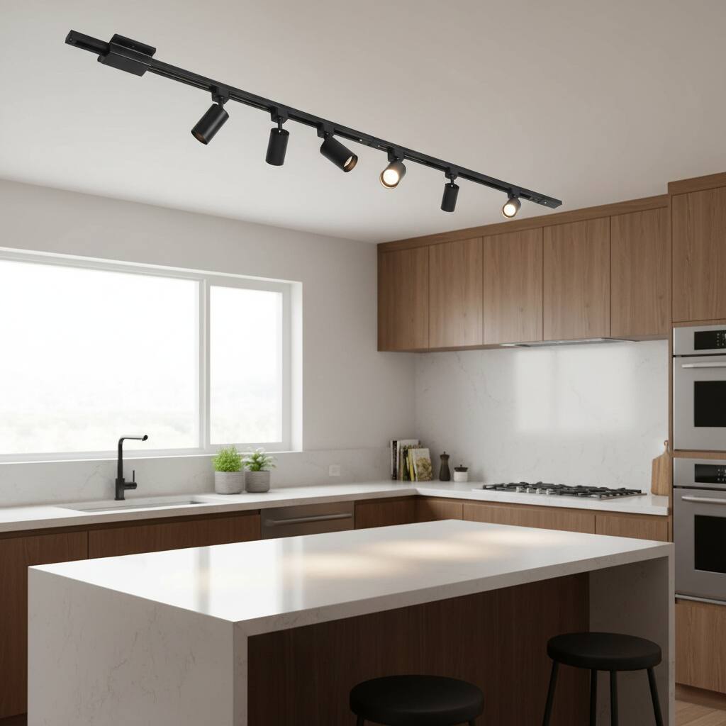 Left. Dazzed Corner - 6-Light LED Track Lighting Kit, 6.6FT H Track Lighting Rails, No Bulbs - Black.