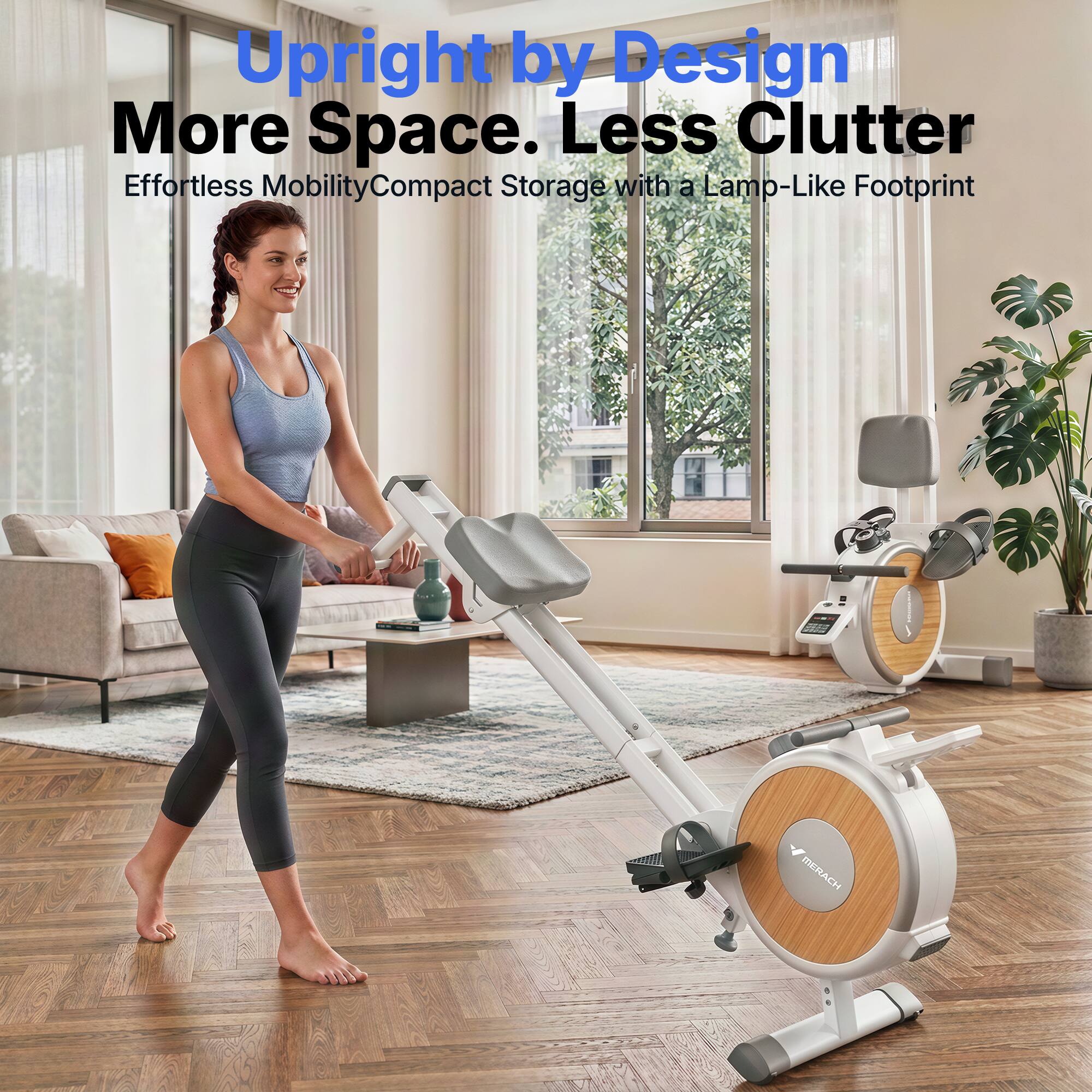 Upright by Design  
More Space. Less Clutter  
Effortless Mobility  
Compact Storage with a Lamp-Like Footprint  
MERACHI