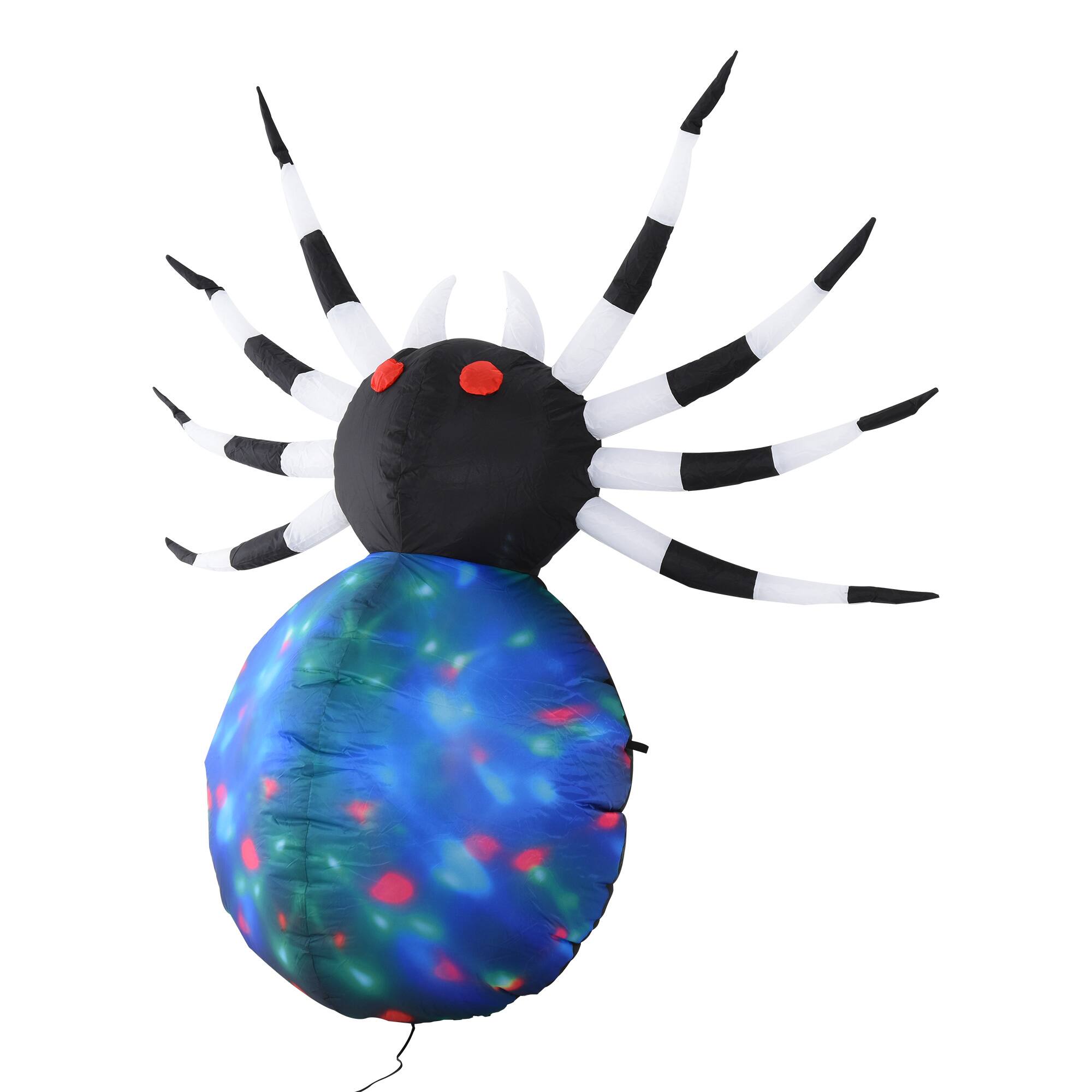 Front. Homcom - 5' Long Halloween Inflatables Outdoor Decorations Multicolor Red-Eyed Spider, Blow Up LED Yard Decor for Garden, Lawn, - blue,black,white.