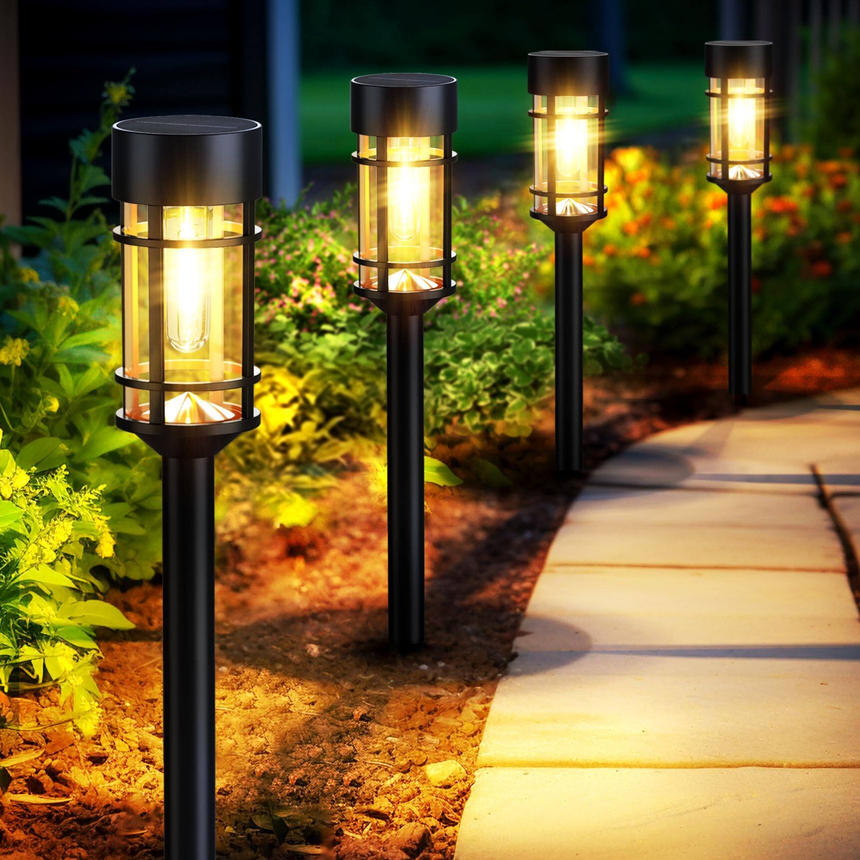 Back. Dazzed Corner - Solar Pathway Lights 8-Pack LED Outdoor Waterproof - Black.