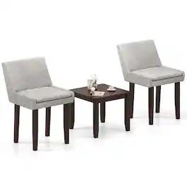 Costway - 3 PCS Accent Table & Chair Set Modern Upholstered Fabric Side Leisure Chair - Brown