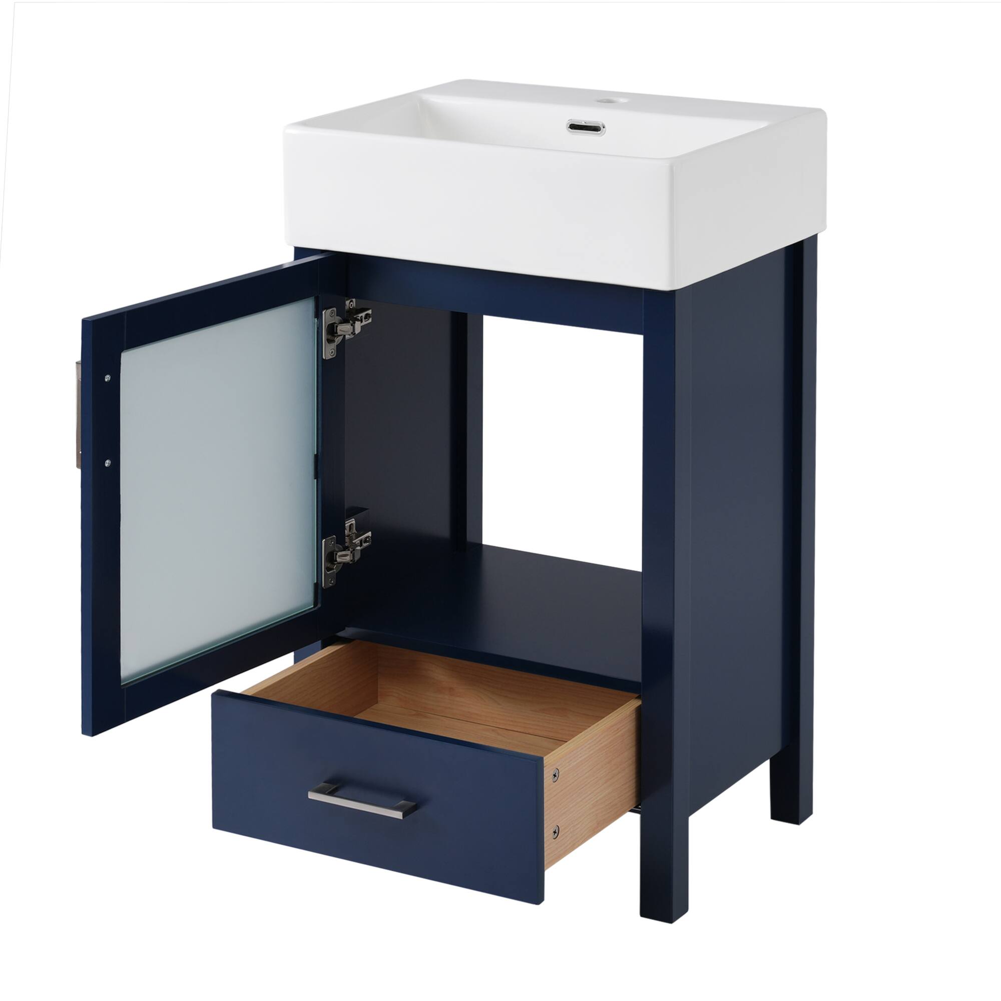 Alt View 8. ELEMENT ACE - Compact bathroom vanity with ceramic sink and storage - Blue.