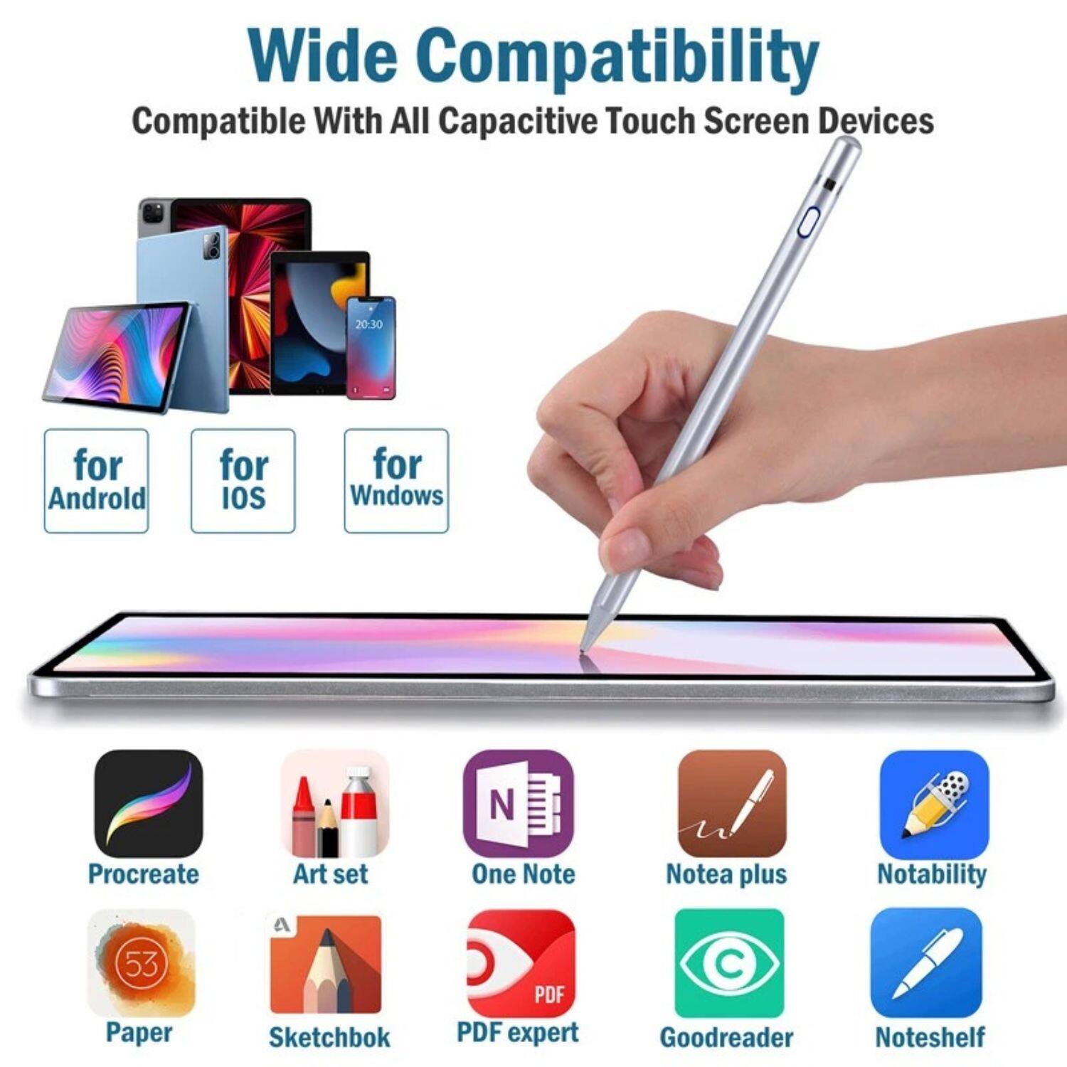 Wide Compatibility Compatible With All Capacitive Touch Screen Devices

for Android
for iOS
for Windows

Procreate
Art set
One Note
Notea plus
Notability
Paper
Sketchbok
PDF expert
Goodreader
Noteshelf