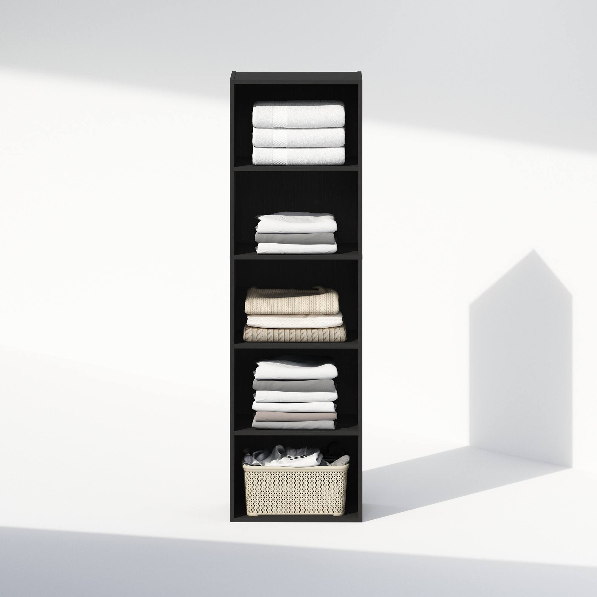 Alt View 4. Furinno - Reed 5-Tier Open Shelf Multipurpose Closet & Clothing Storage, Storage Organizer - Blackwood.