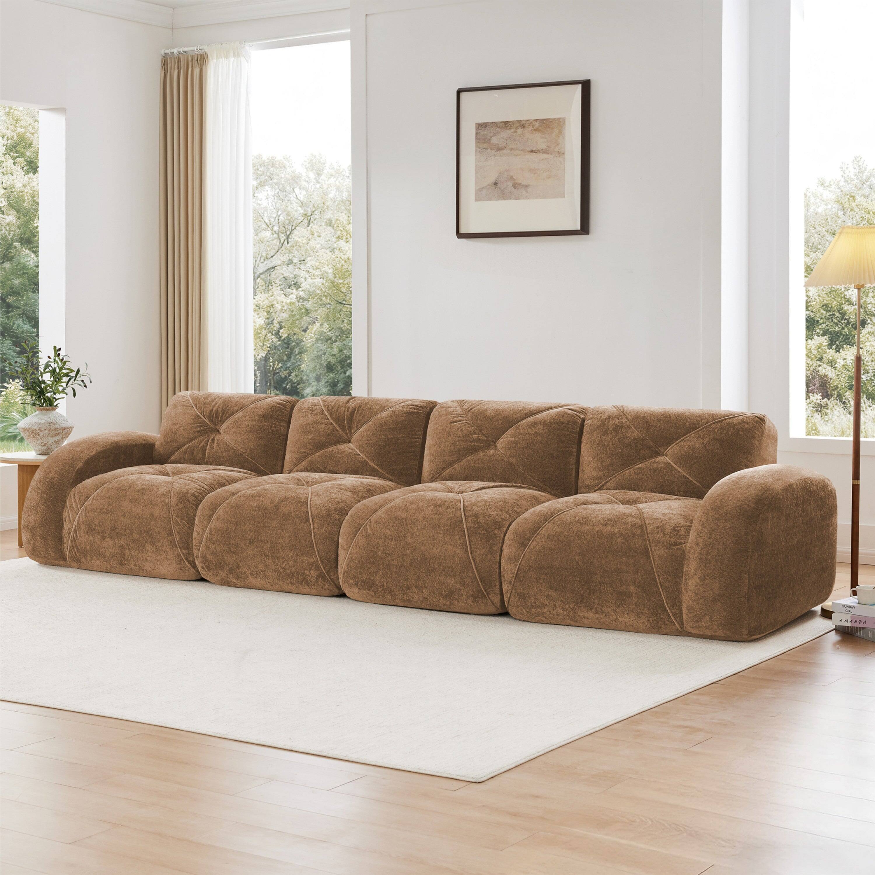 Alt View 2. Boyel Living - 140in Velvet Tufted Sofa 32D High Density Sponge Ergonomic Anti Slip No Assembly Living Room Theater Camel - Camel.