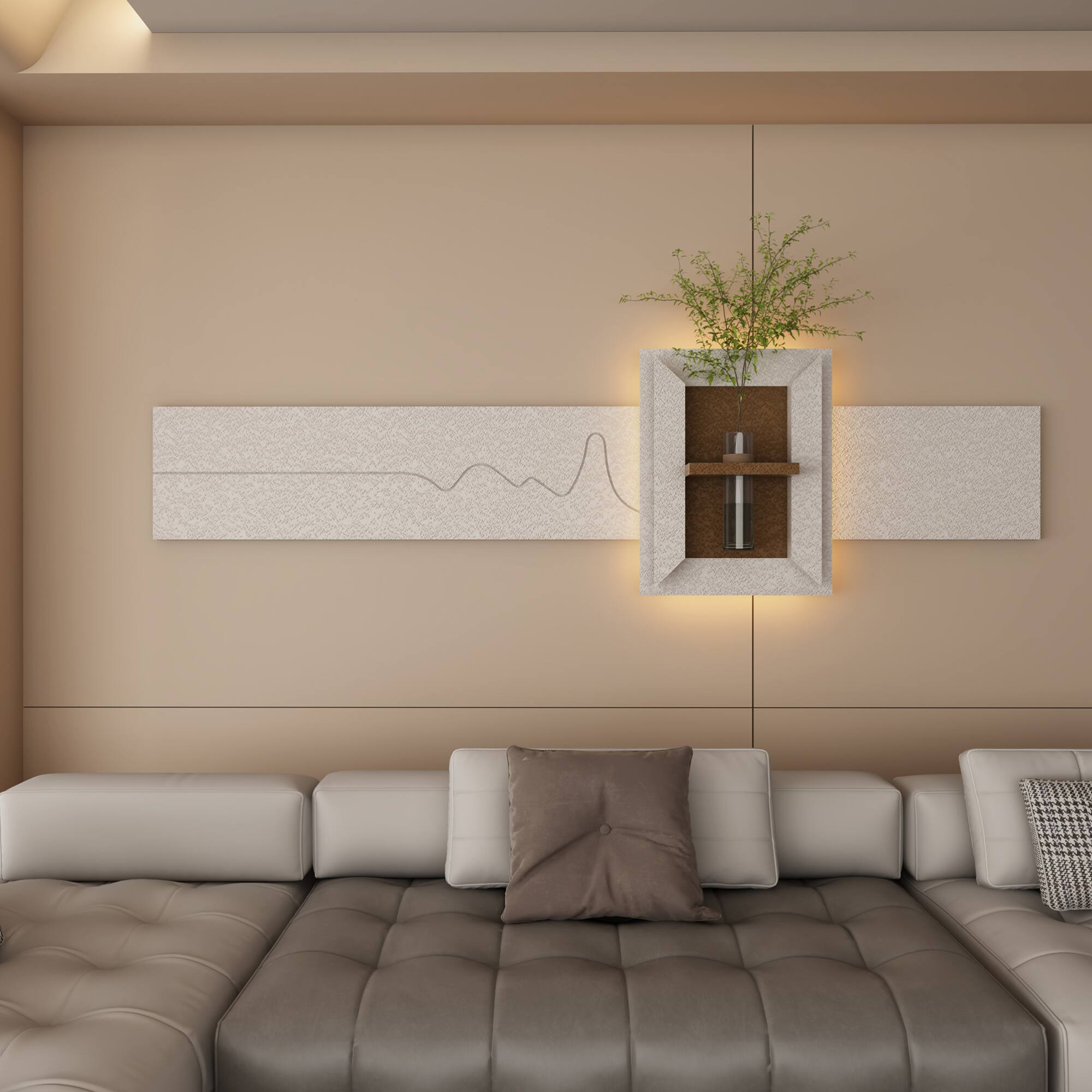 Alt View 5. GOODSILO - Adjustable Multi-Color LED Sandstone Wall Art with Simulated Greenery - Featuring Glass Vase and Remote Control Lighting - Light Coffee.