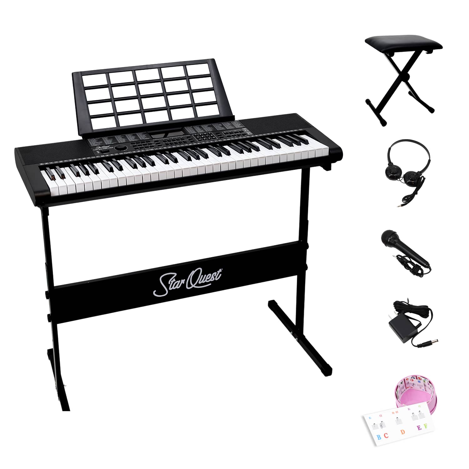 StarQuest - 61 Key Portable Electronic Keyboard Piano Kit – Digital Piano for Beginners and Experienced Musicians, With - Black