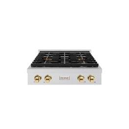 ZLINE - Autograph 30 in. Satin Steel Paramount Built-In Gas Cooktop with 4 DuoPro Burners and Gold Accents (PSRTSZ-30-G) - Stainless Steel