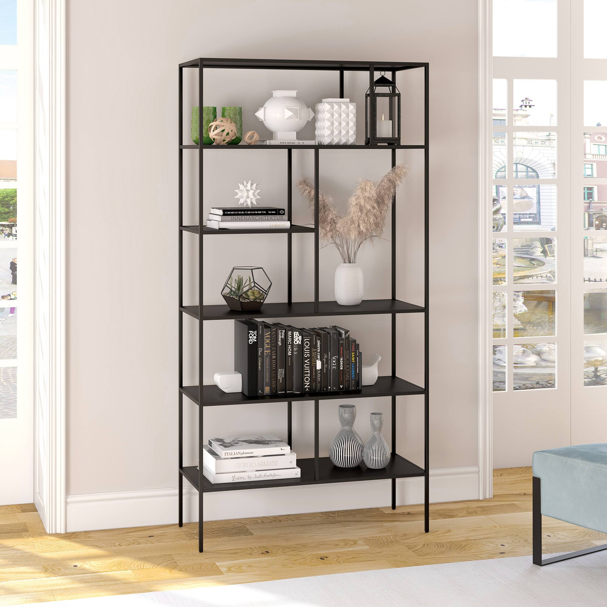 Alt View 12. Hudson&Canal - Winthrop 72" Tall Bookcase - Blackened Bronze.