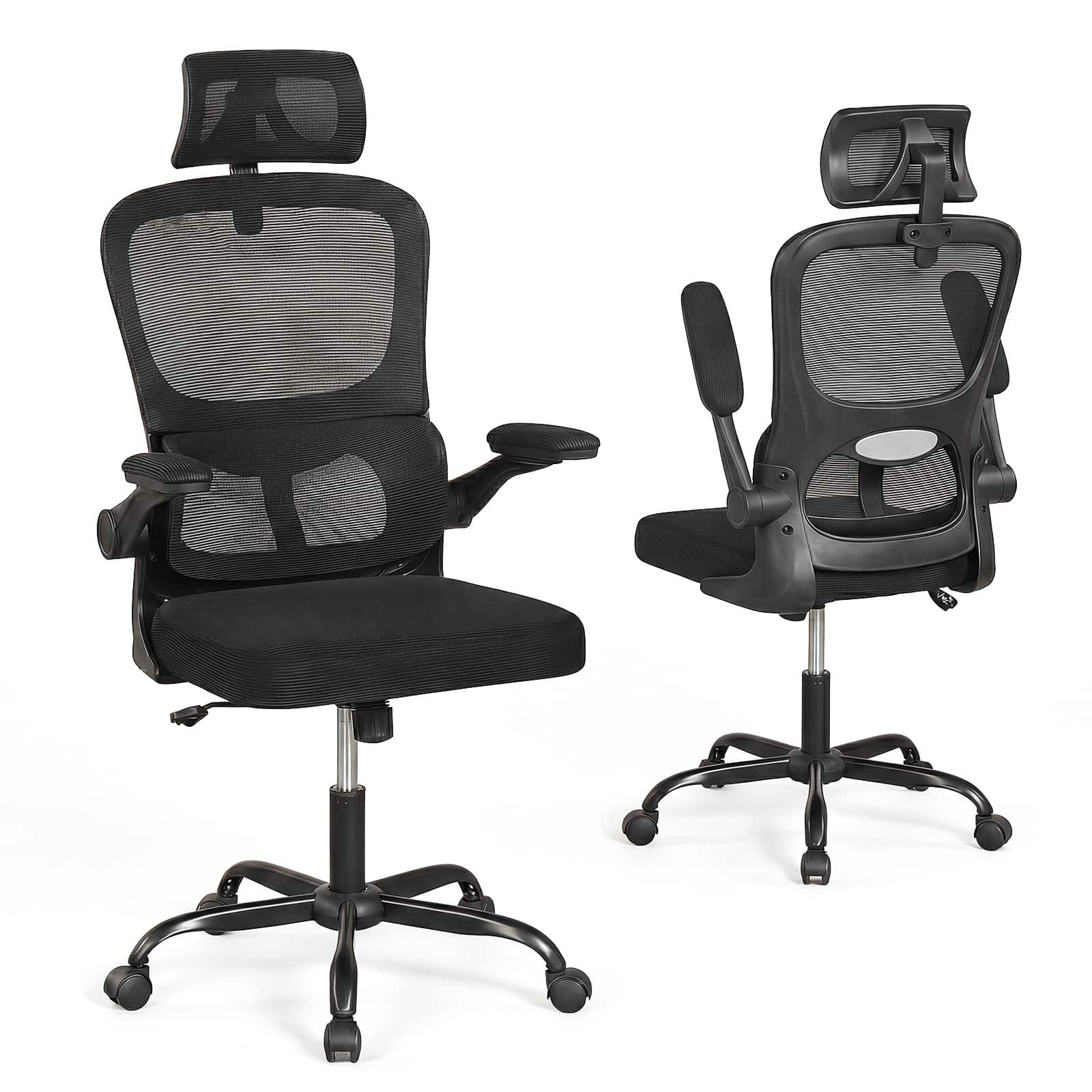 Gymax - Ergonomic Office Chair w/Rocking Backrest Lumbar Support Adjustable Headrest - Black